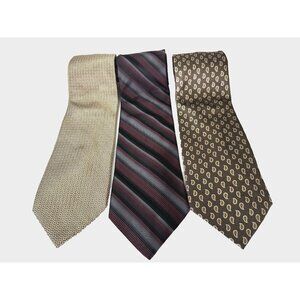 Paul Dione Mens Lot Set Of 3 Silk Ties Beige Gold Burgundy Geo Business Office